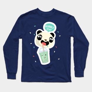Bubble Tea Panda Boba Tea Funny Cute Animal Design Long Sleeve T-Shirt